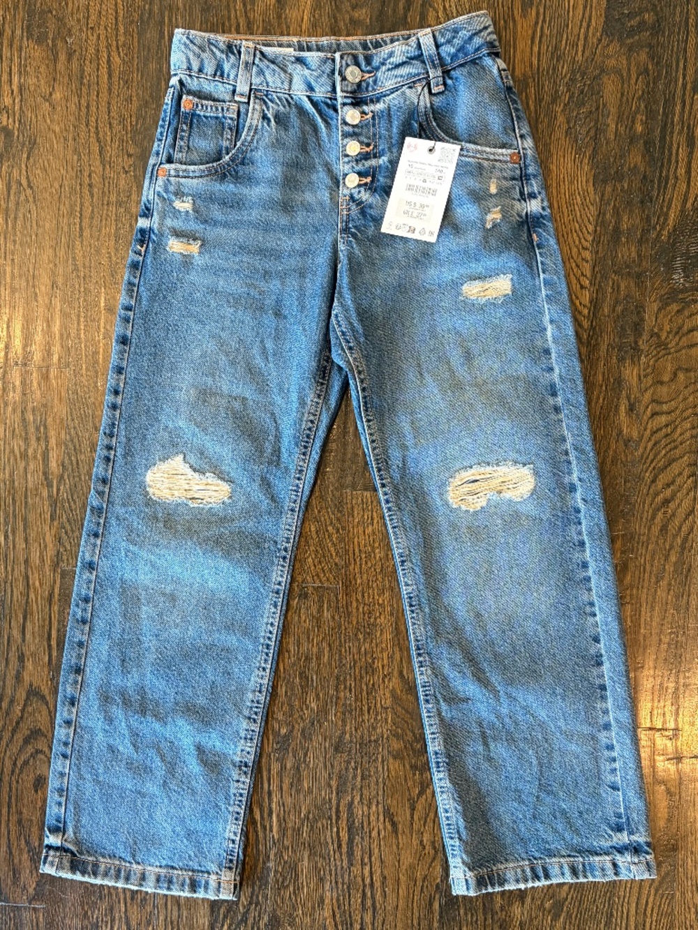 Zara girls low rise straight leg denim jeans exposed button fly NWT SZ 10